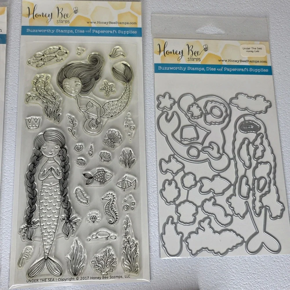 NEW Honey Bee Stamps Under The Sea Stamp Die Set Ocean Borders Kaisercraft Wood